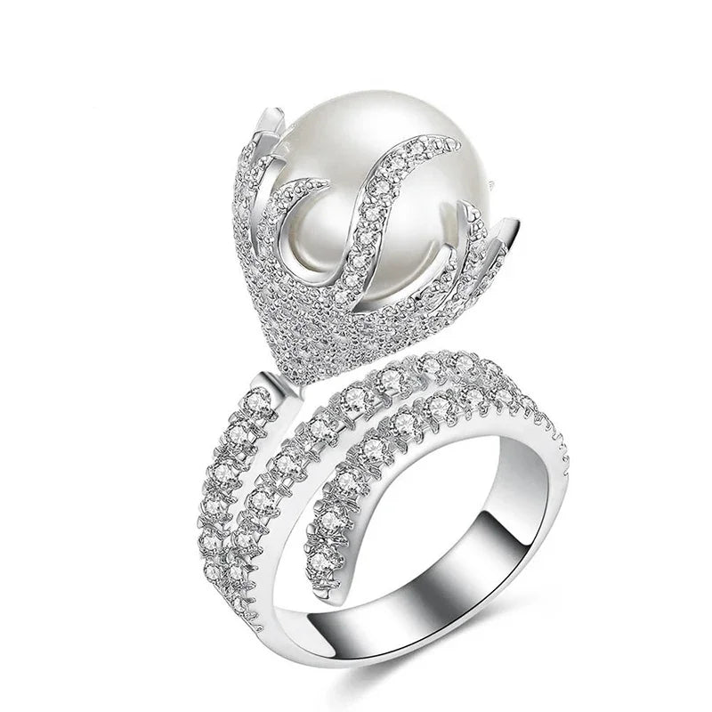 Huitan Simulated Pearl Women's Ring – Elegant Wedding Band Pearl Fashion Ring Axl