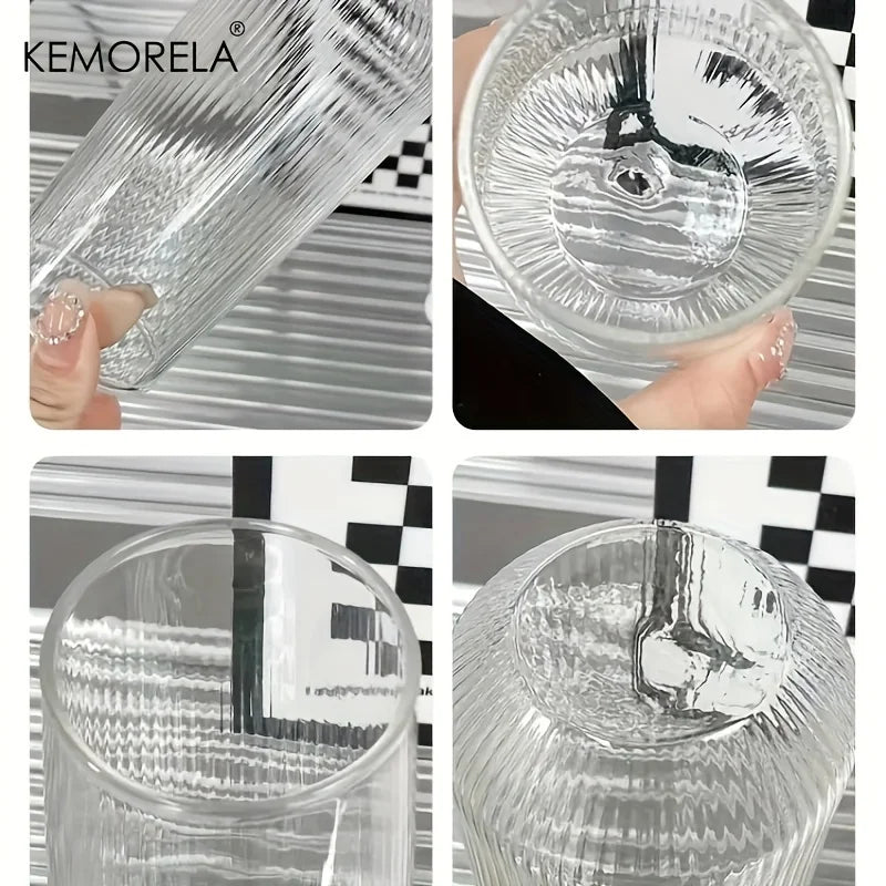 KEMORELA Striped Heat-Resistant Glass Cups Set 4/6pc Glass Drinkware Set Axl