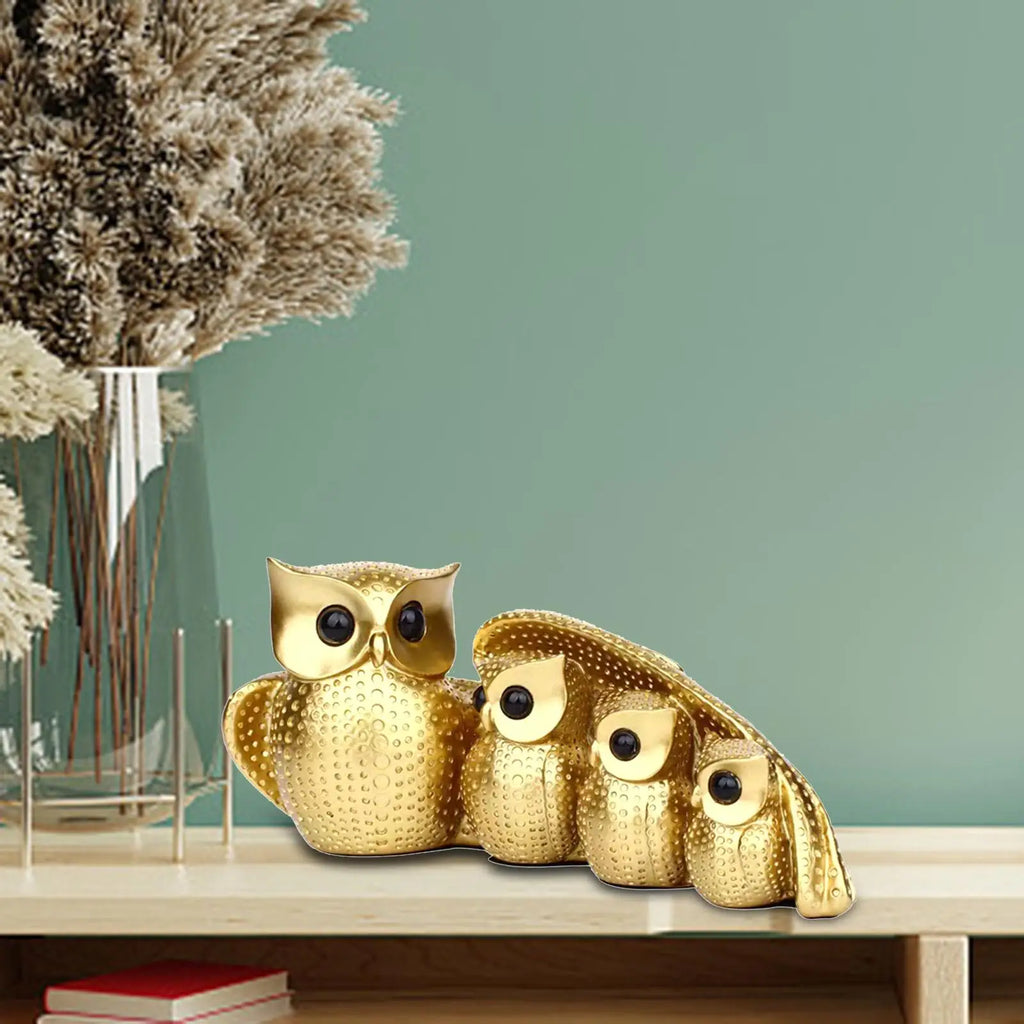 Family of Four Owl Statue – Resin Bird Figurine Home Decor Decorative Figurine Axl