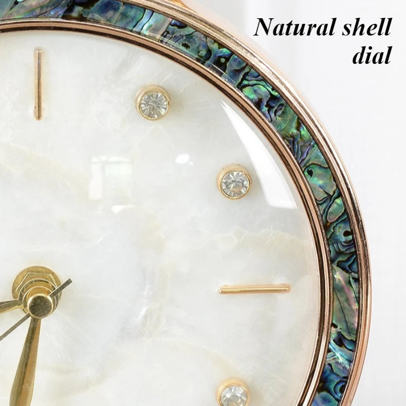 Natural Shell Luxury Round Table Clock | Marble Home Décor Luxury Table Clock Axl