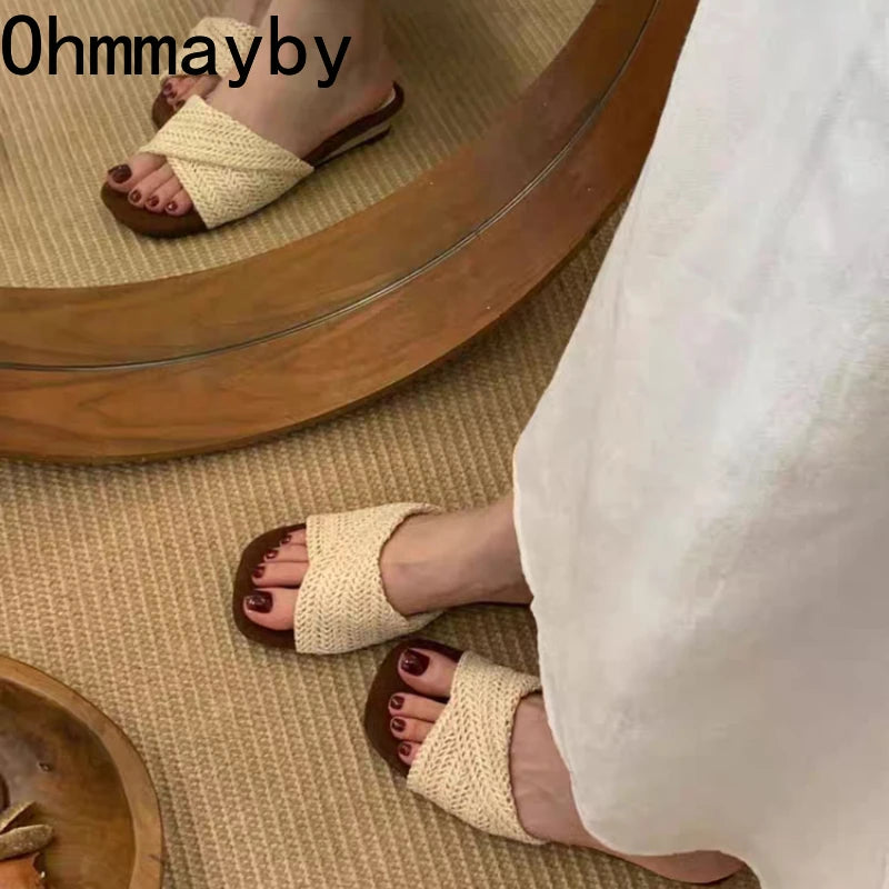 Women's Woven Wedge Slide Sandals – Open Toe Summer Mules Wedge Slide Sandals Axl