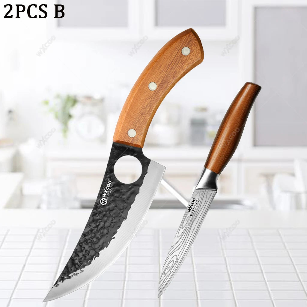 WXCOO Hand Forged Boning Knife – Stainless Steel Chef Knife Kitchen Boning Knife Axl 2PCS B