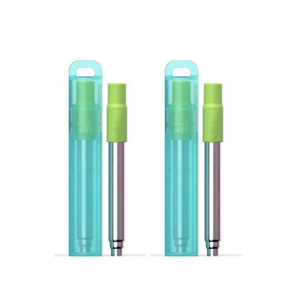 Collapsible Stainless Steel Travel Straws with Case & Brush Reusable Travel Straws Axl 2Pcs Green