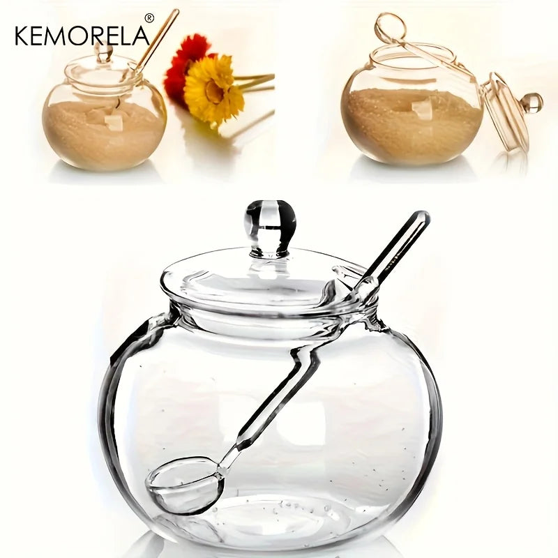 Clear Glass Sugar Bowl with Lid & Spoon | 250ml | KEMORELA Glass Sugar Bowl Axl