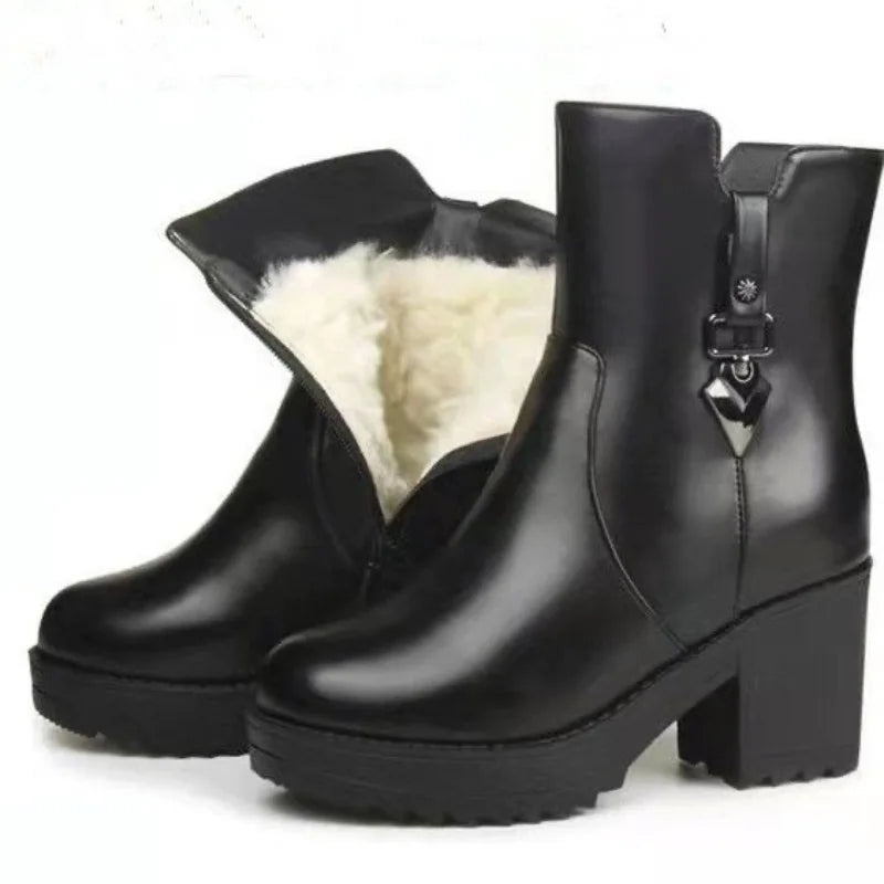 Women's Winter Ankle Boots – Plush Lined Square Heel Snow Boot Winter Ankle Boots Axl