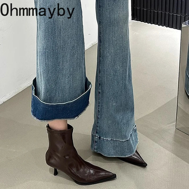 Women's Pointed Toe Ankle Boots – Thin Heel Short Booties Women's Ankle Boots Axl