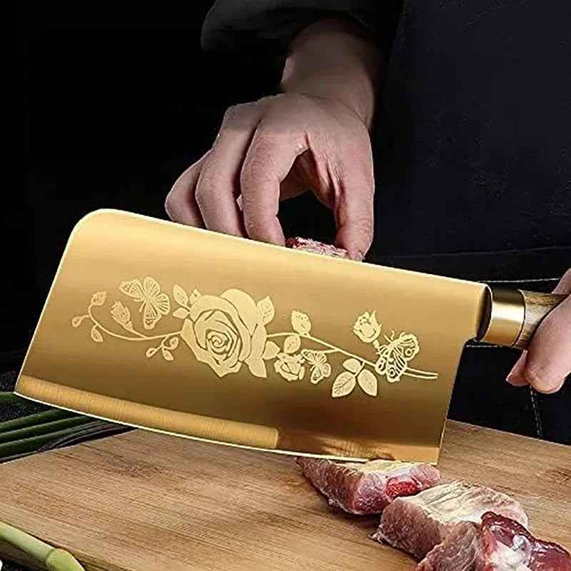 Gold Titanium Kitchen Cleaver – Sharp Stainless Steel Chef Knife Kitchen Cleaver Knife Axl