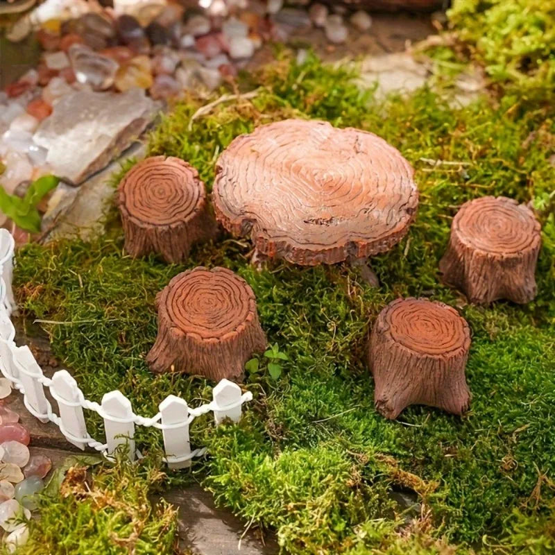 5-Piece Mini Tree Stump Resin Ornaments – Garden & Home Decor Garden Resin Ornament Axl
