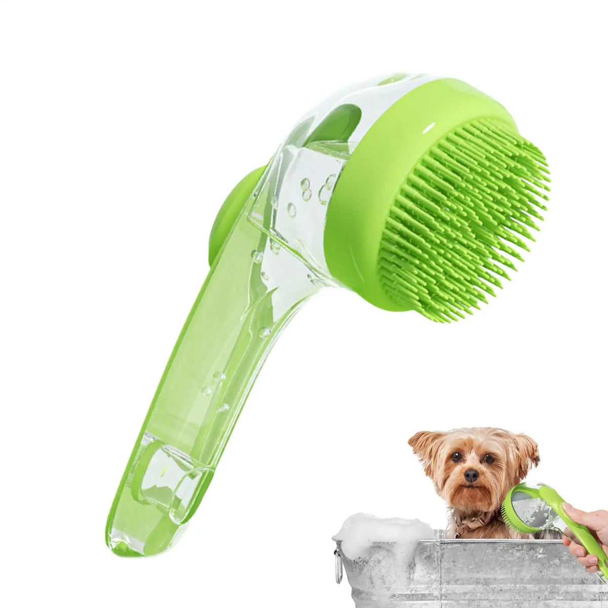 Silicone Dog Bath Brush with Shampoo Dispenser | Long Hair Pet Grooming Brush Axl