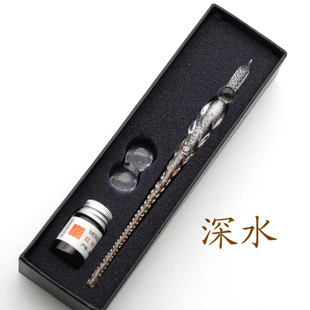 Crystal Glass Dip Pen Set with Ink & Gift Box | Calligraphy Glass Dip Pen Set Axl G