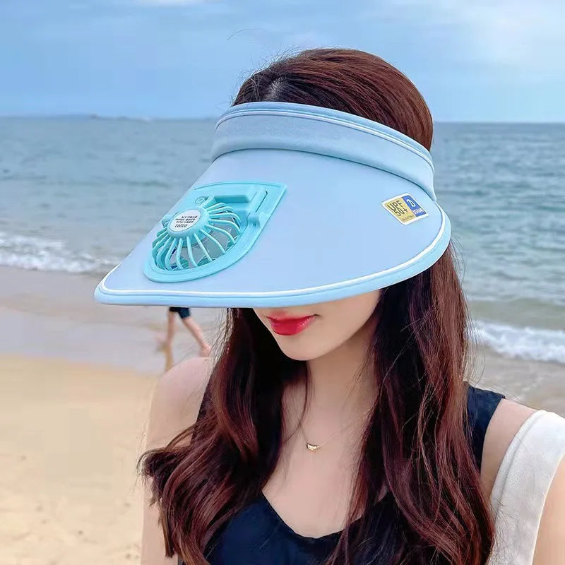 Wide Brim Fan Hat – 3-Speed Cooling Cap with Chin Strap Fan Brim Hat Axl