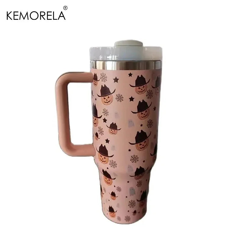 Halloween 40oz Stainless Steel Thermos | Lid, Handle & Straw Insulated Thermos Cup Axl A 1200ml