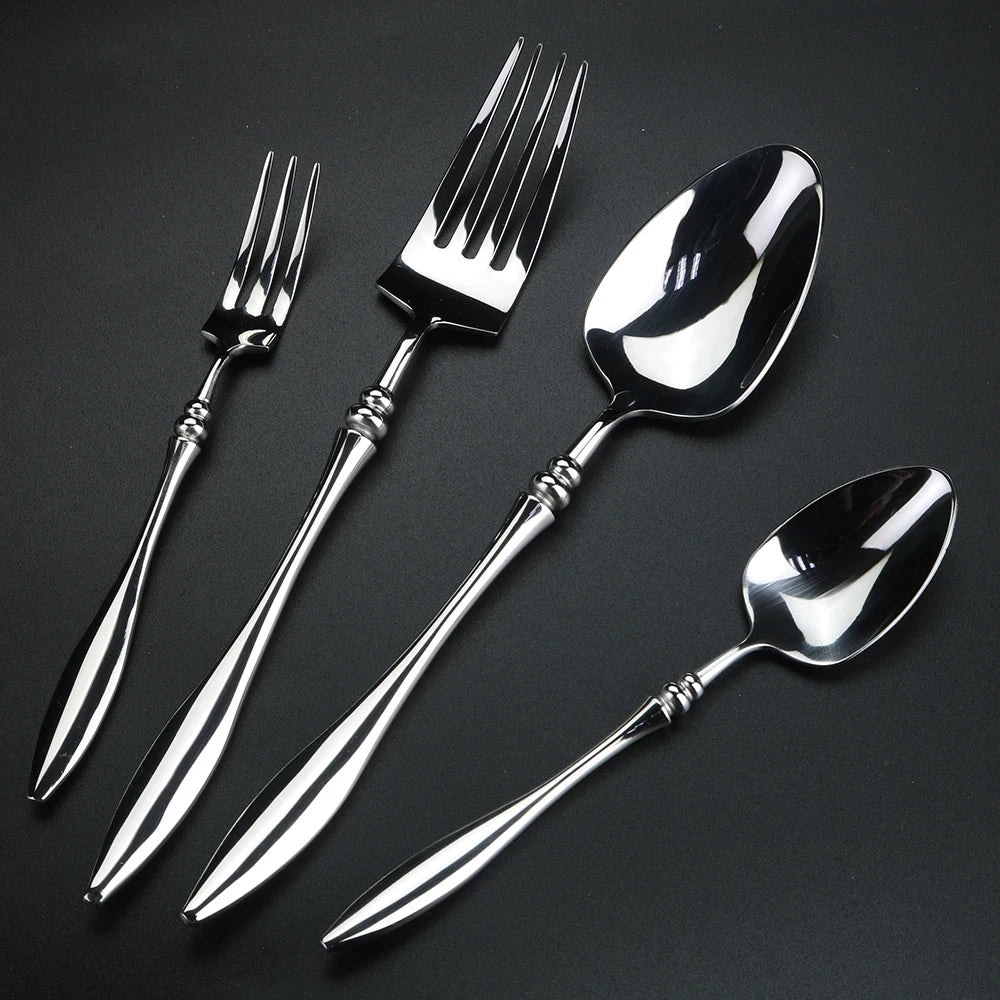304 Stainless Steel Flatware Set – Mirror Finish Willow Leaf Handle Flatware Set Axl