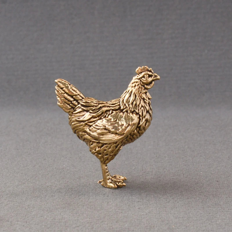 Solid Brass Rooster & Hen Mini Statue – Copper Desk Ornament Miniature Figurine Axl