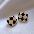 Huitan Gold Grid Stud Earrings – Geometric CZ Fashion Jewelry Stud Earrings Axl E5661