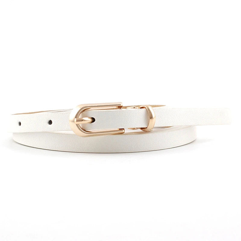 Women's Thin PU Belt – Adjustable Pin Buckle Waist Strap Women's Waist Belt Axl White