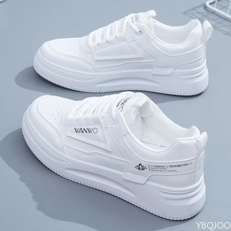 YBQJOO Women's Casual Lace-Up Sneakers – White Comfort Shoes Women's Sneakers Axl