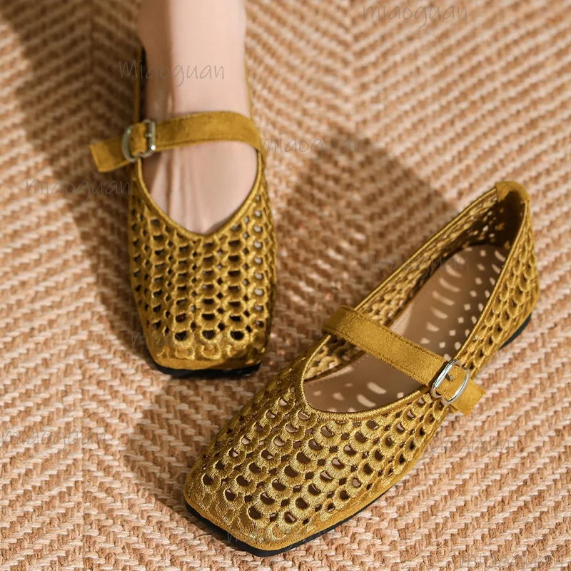 Women's Mesh Weave Mary Jane Flat Sandals – Buckle Strap Women's Flat Sandals Axl