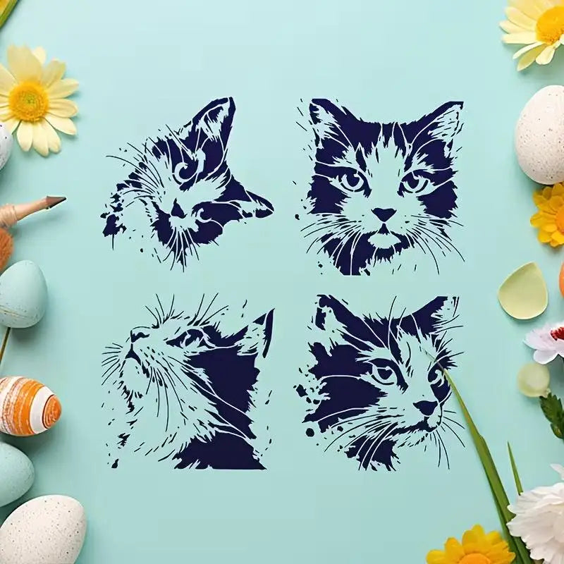 4-Pack Reusable Cat Stencils – DIY Kitten Painting Templates Craft Stencil Set Axl