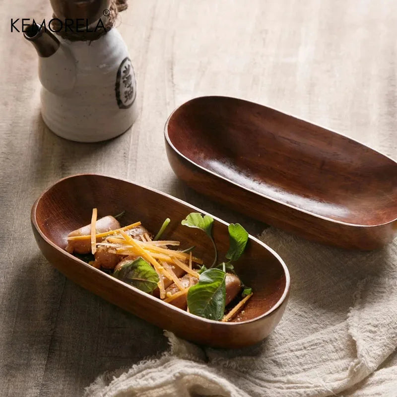Solid Wood Boat-Shaped Snack & Sushi Serving Plate | KEMORELA Wood Serving Plate Axl