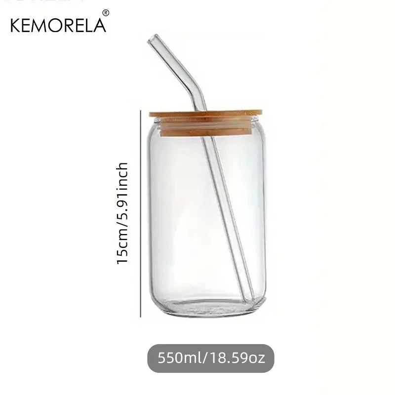 KEMORELA 18.6oz Glass Cup with Lid & Straw – Bubble Tea Set Glass Drinkware Set Axl 1PCS 501-600ml
