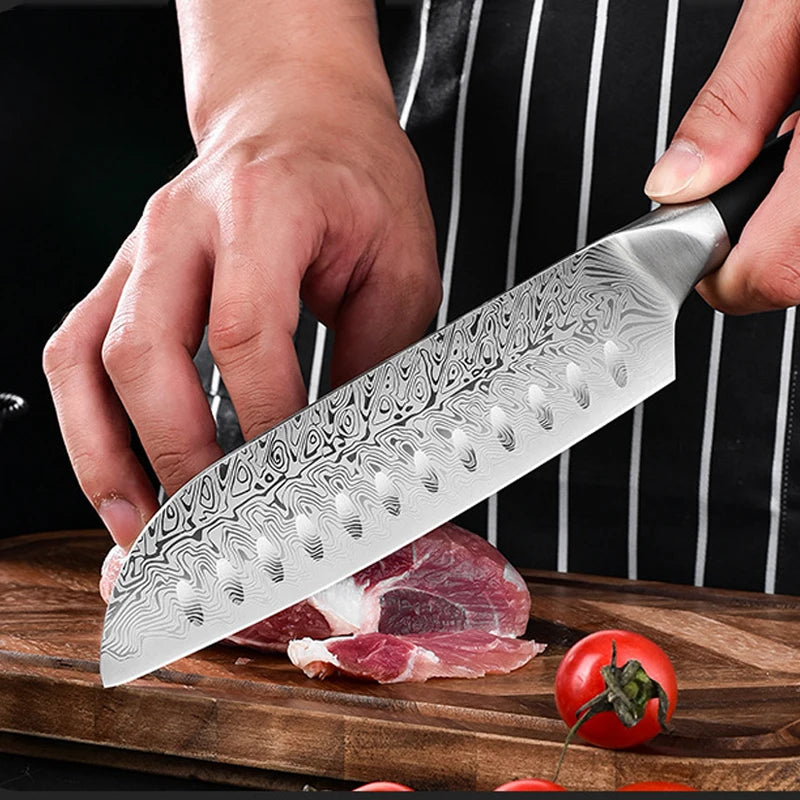 Damascus Chef's Knife 7-Inch | Sharp Engraved Kitchen Blade Chef's Knife Axl