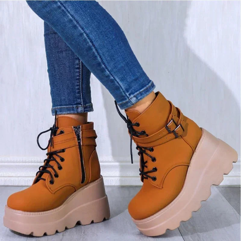 Gothic Black Platform Ankle Boots – Chunky Heel Women's Booties Platform Ankle Boots Axl