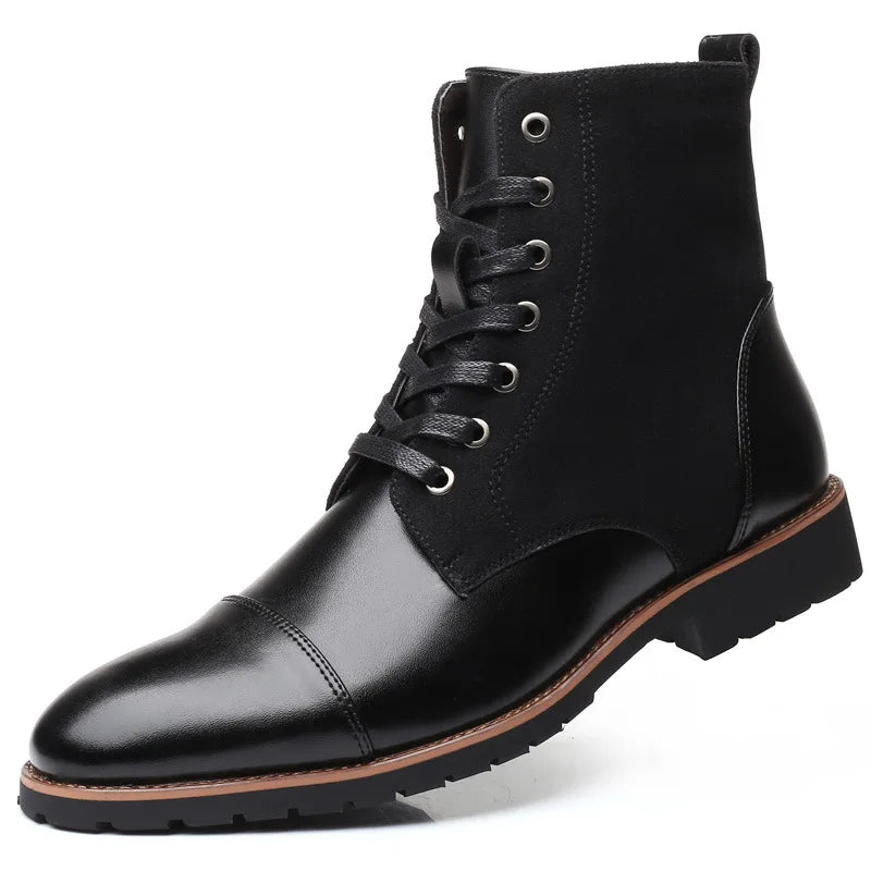 YBQJOO Men's British Ankle Boots | Wide Sizes | Waterproof PU Men's Ankle Boots Axl