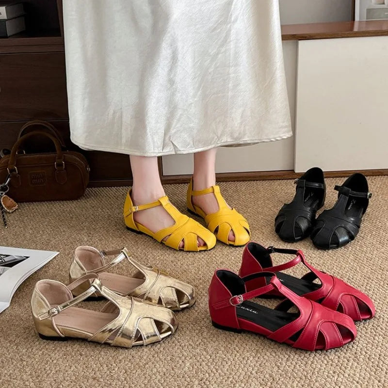 Women's Elegant Flat Roman Sandals – Buckle Strap Summer Shoes Women's Flat Sandals Axl