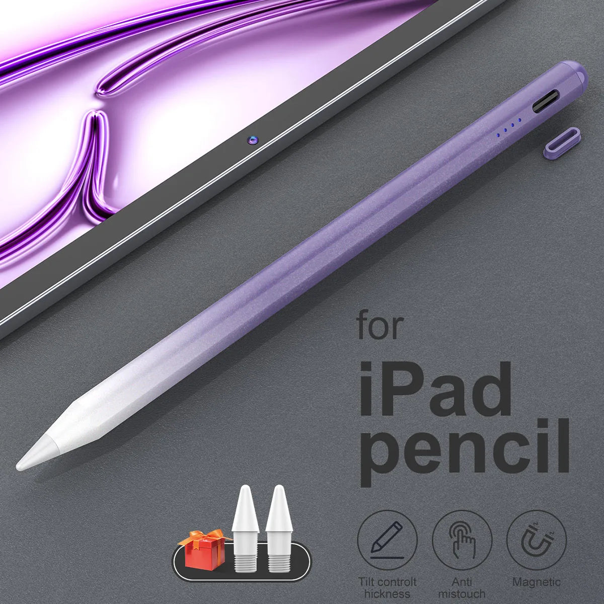 Stylus Pen for iPad 2018–2026 | LED, Tilt & Palm Rejection iPad Stylus Pen Axl Purple