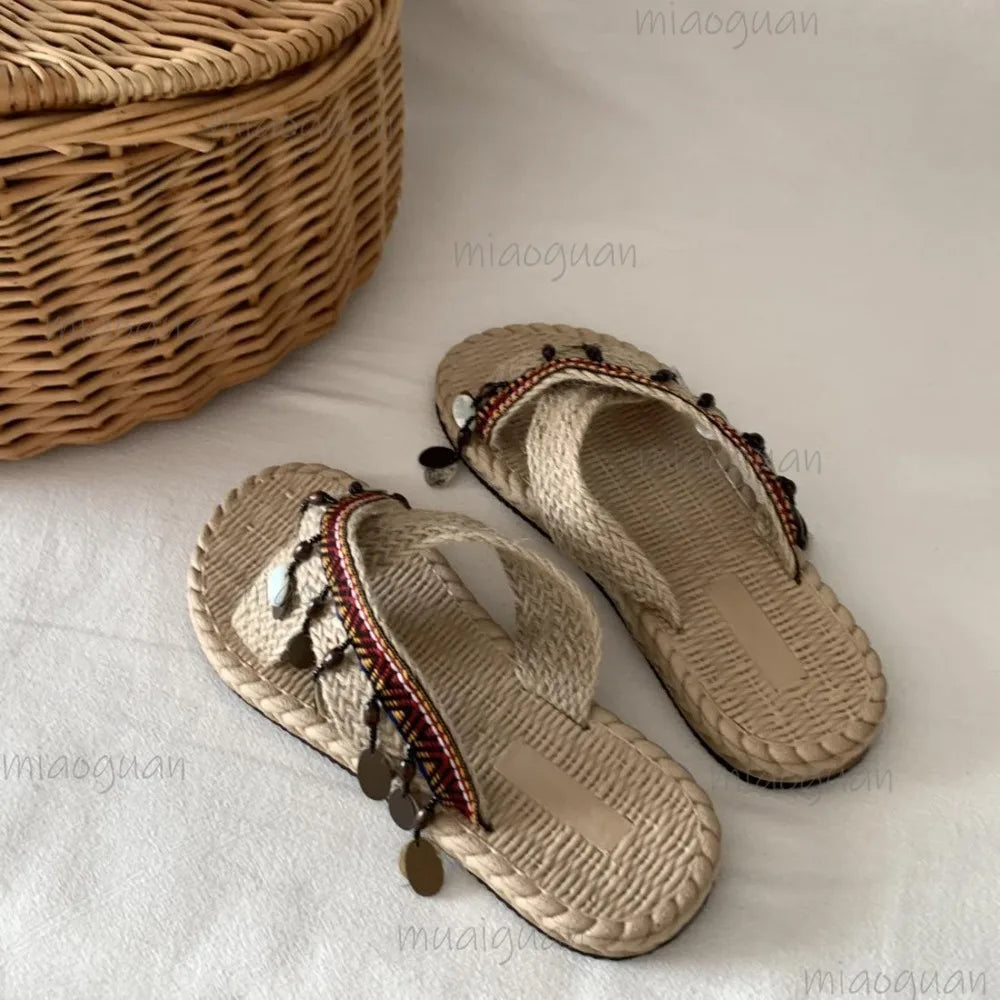 Women's Bohemian Braided Beach Slides – Summer Slippers Beach Slide Slippers Axl