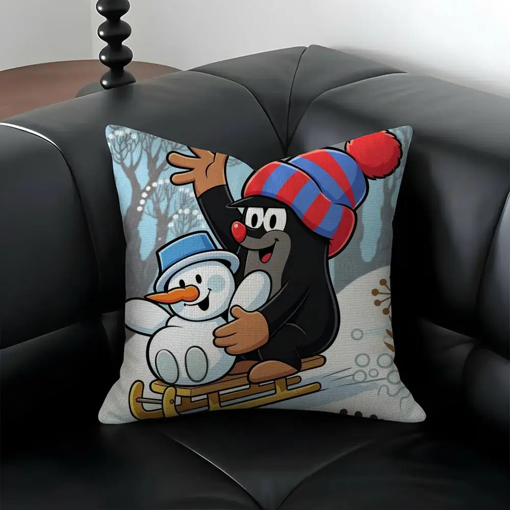 Cartoon Mole Linen Cushion Cover – Sofa, Bed & Chair Decor Linen Cushion Cover Axl