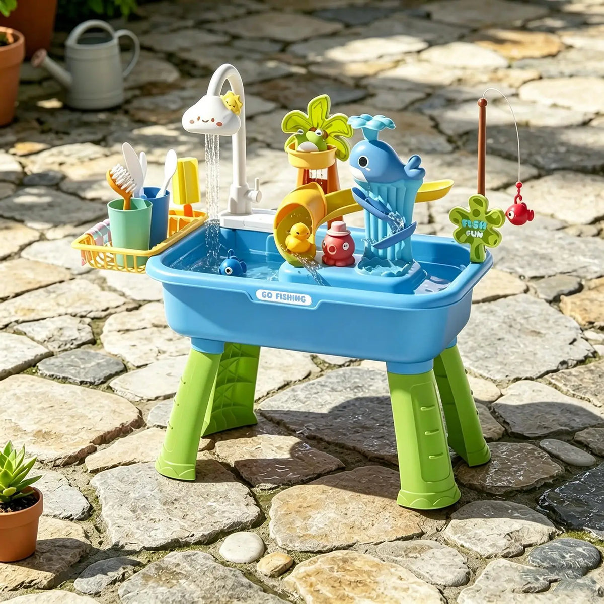 Kids Water Activity Table with Running Water & 43 Accessories Kids Water Play Table Axl