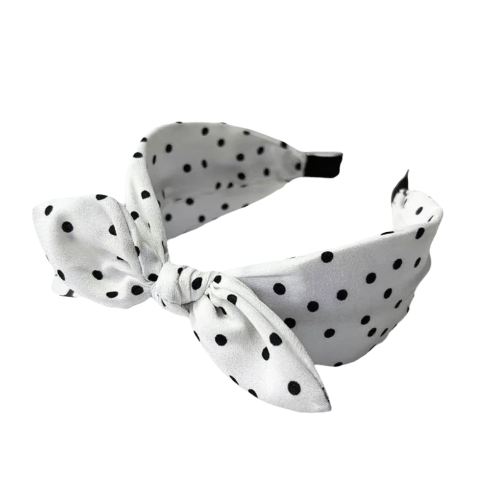 Women's Bow Knot Headband – Vintage Polka Dot Rabbit Ear Bow Knot Headband Axl White