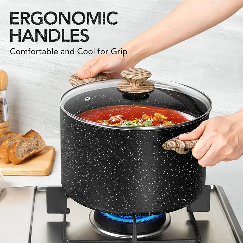 MICHELANGELO 5 Qt Nonstick Granite Stock Pot with Glass Lid Nonstick Stock Pot Axl