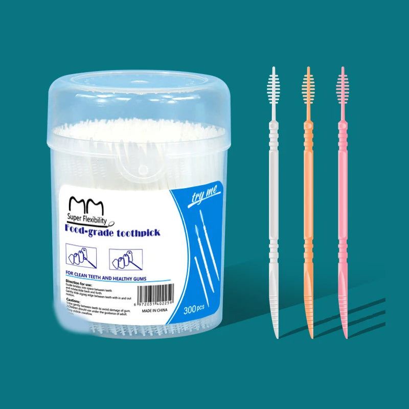 300pcs Double-Head Interdental Brushes & Dental Floss Picks Interdental Brush Picks Axl