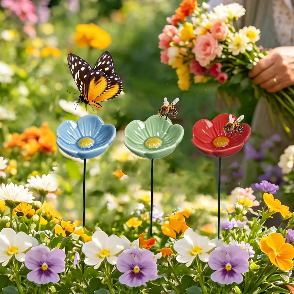 Ceramic Bee Watering Station & Butterfly Bath Bowl | Garden Decor Garden Bee Feeder Axl