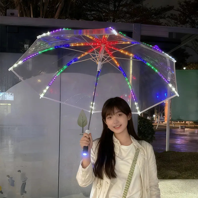 LED Light Transparent Umbrella – Colorful Flashlight Long Handle LED Flashlight Umbrella Axl