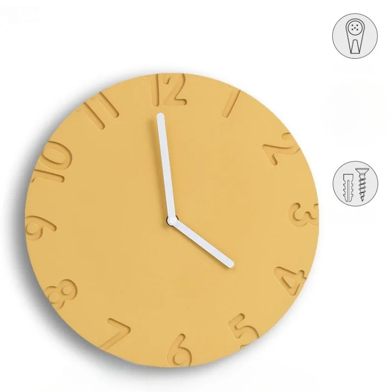 Modern Silent Wall Clock – Minimalist Concrete Luxury Decor Decorative Wall Clock Axl Yellow 30X30X1CM