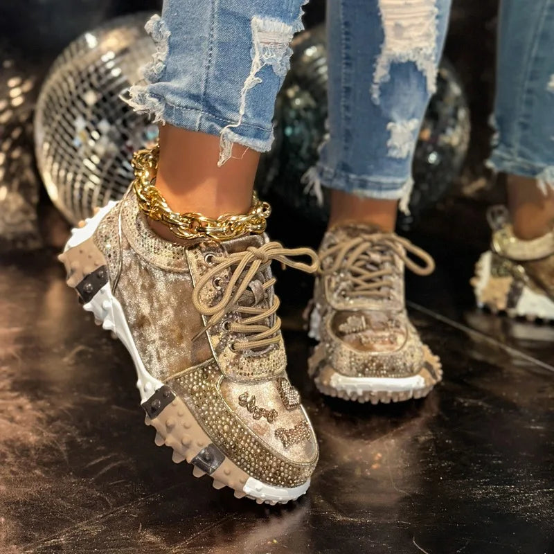 Women's Crystal Suede Sneakers – Thick Non-Slip Sole Women's Casual Sneakers Axl