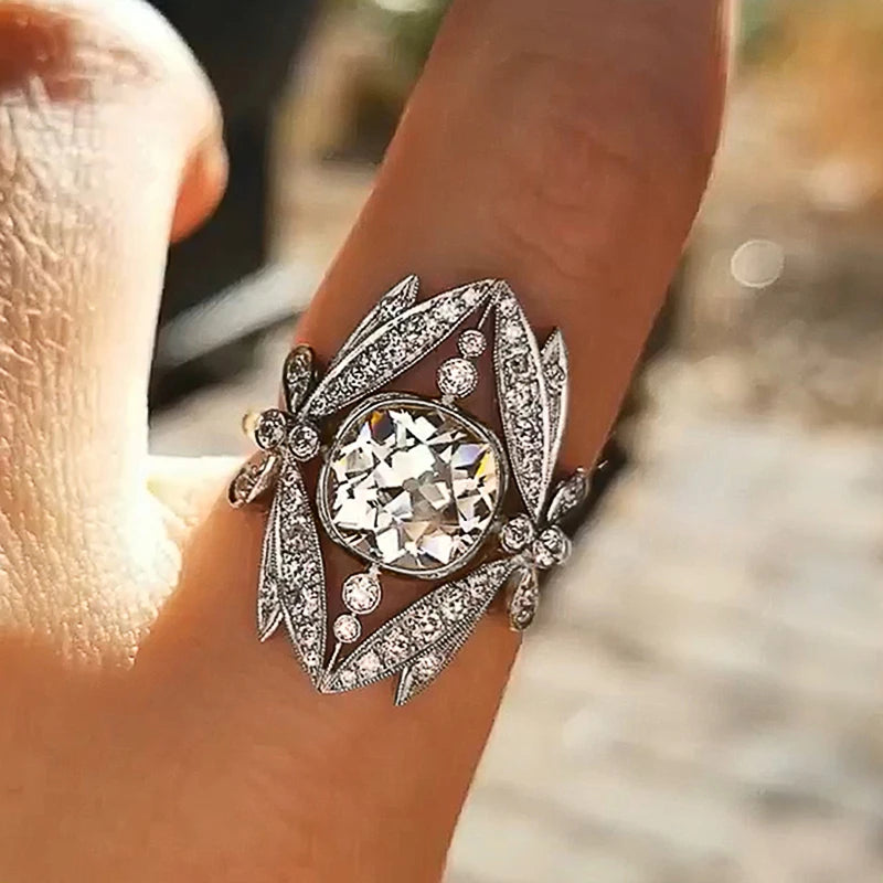 Huitan Hollow Band CZ Crystal Bridal Ring for Women | Sizes 5–14 Bridal Fashion Ring Axl