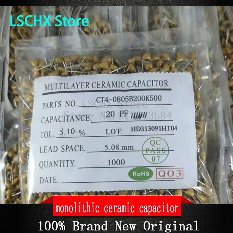 1000pcs 50V Monolithic Ceramic Capacitor Kit 10PF–10UF Assorted Ceramic Capacitor Kit Axl 20PF