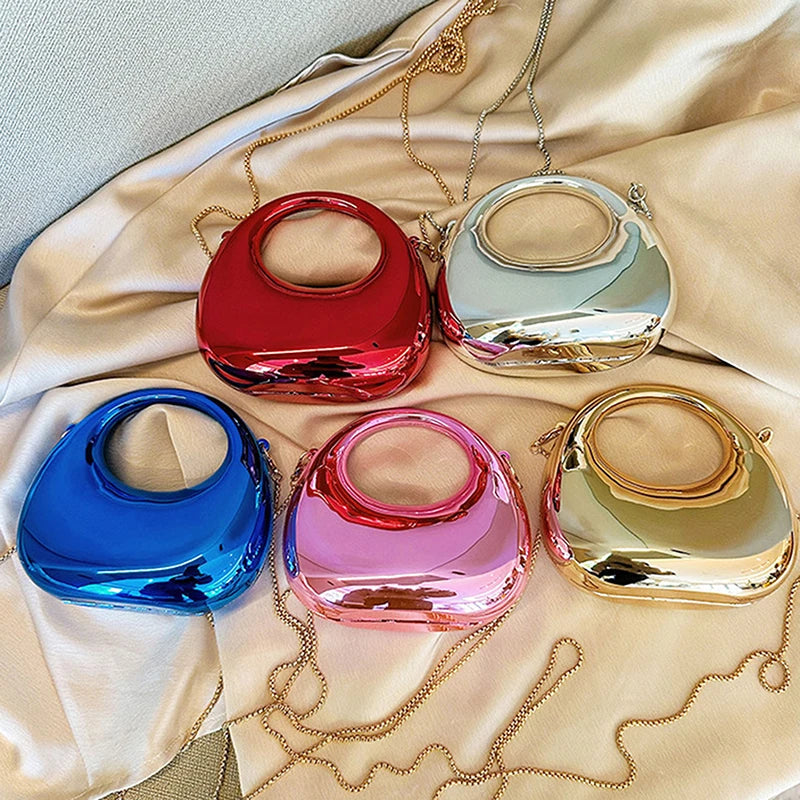 Women's Acrylic Half Moon Crossbody Bag – Metallic Chain Purse Crossbody Bag Axl