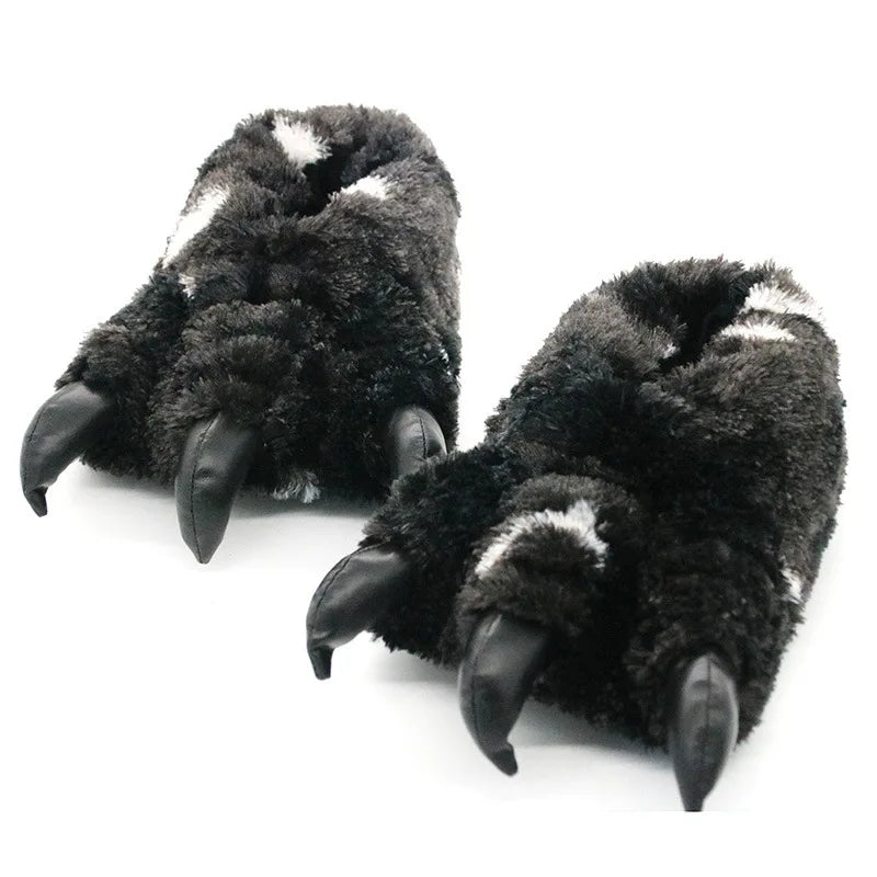 Men's Fluffy Animal Print Slippers | Bear Paw Faux Fur Slides Novelty Fluffy Slippers Axl WD-40X Black 7