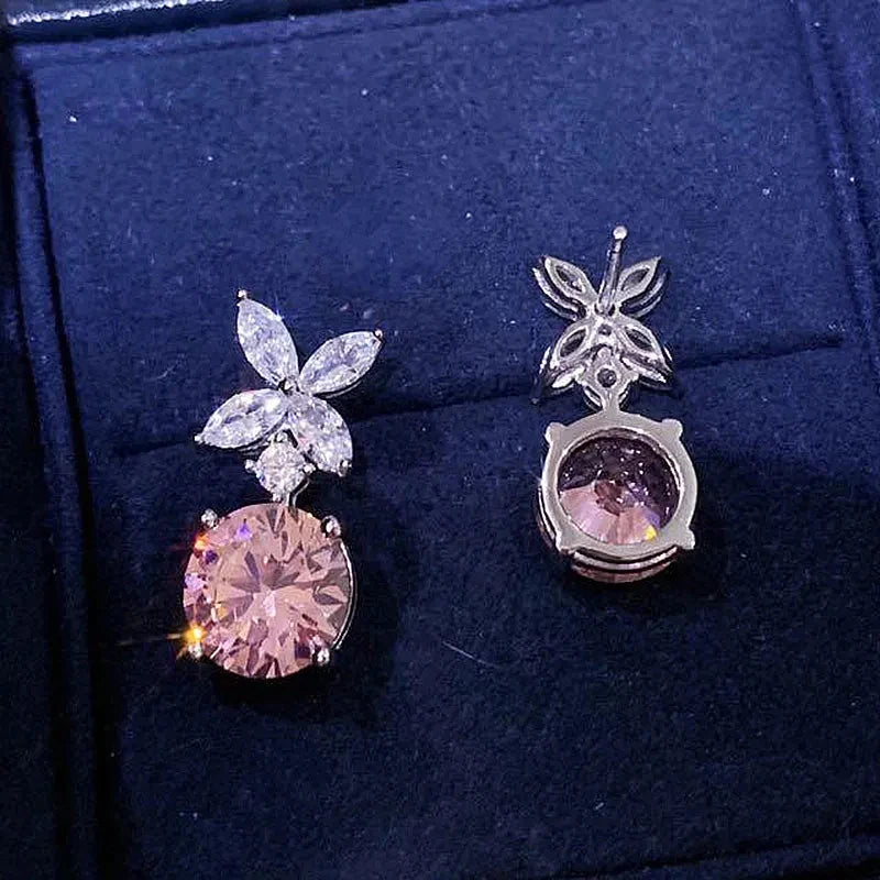 Huitan Pink Cubic Zirconia Drop Earrings | Dainty Women's Jewelry Drop Earrings Axl