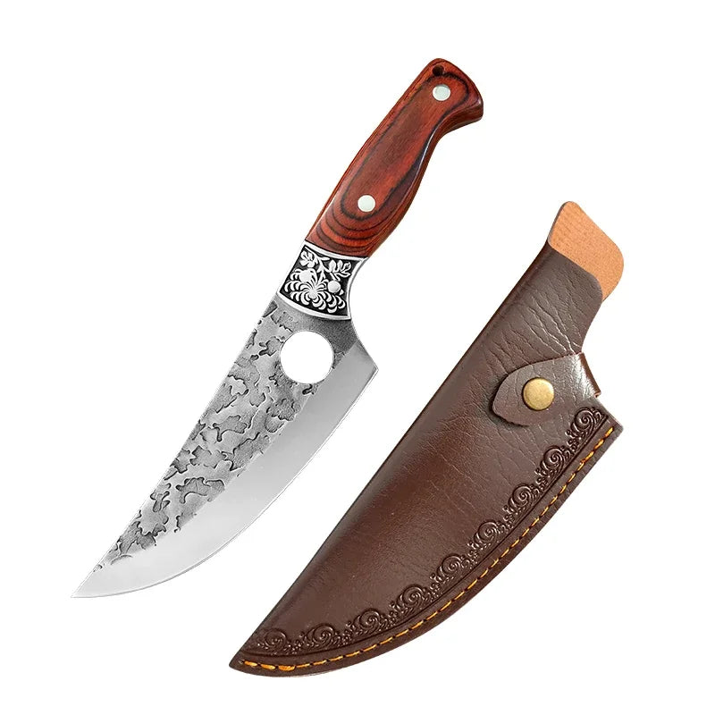 InLeung Handmade Forged Boning & Butcher Knife – Stainless Steel Forged Kitchen Knife Axl Style B with Cover