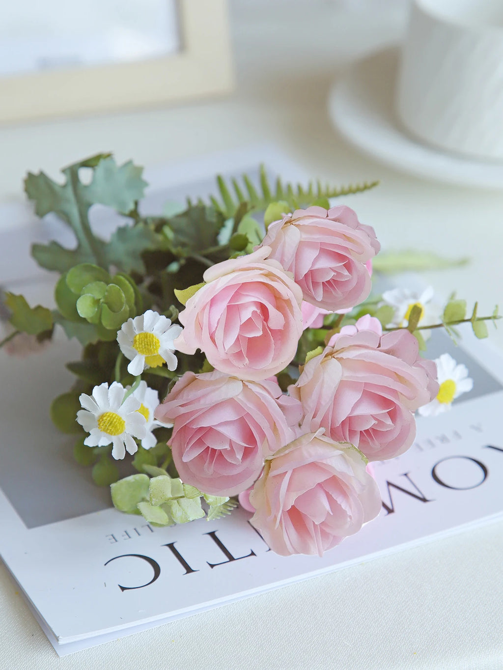 Silk Rose Artificial Flower Bouquet for Wedding & Home Decor Artificial Flower Bouquet Axl Light Pink 2 pcs