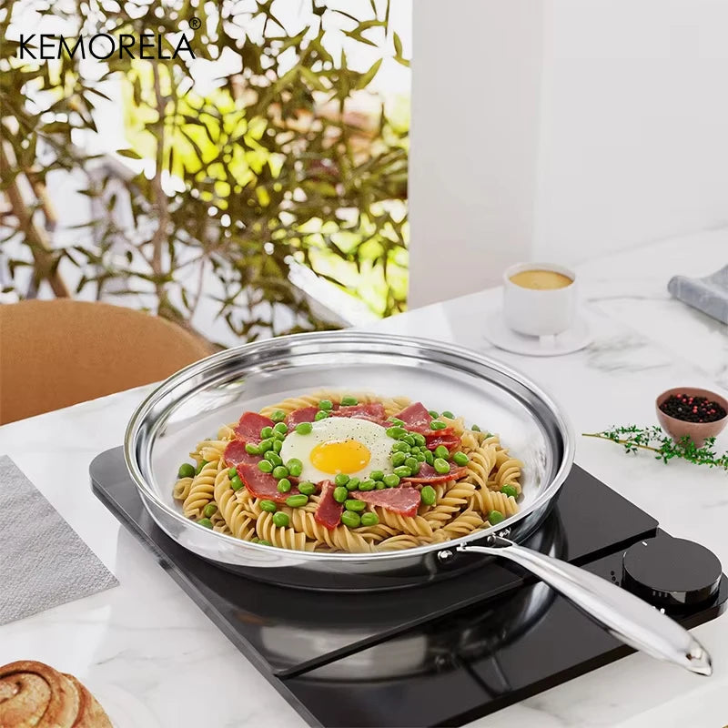 KEMORELA Tri-Ply 304 Stainless Steel Frying Pan | Induction Ready Stainless Steel Skillet Axl
