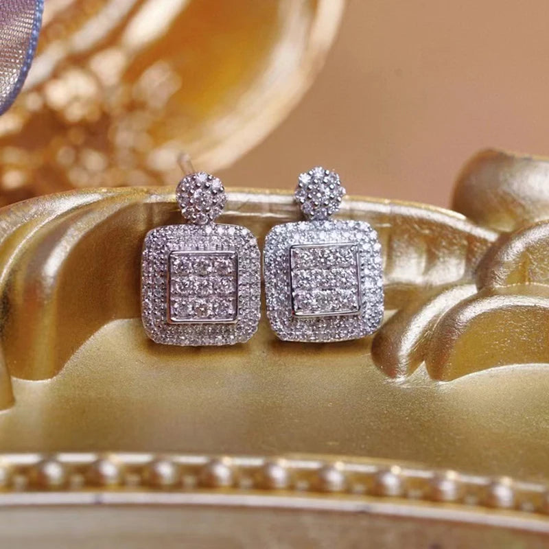 Huitan Geometric CZ Stud Earrings | Full Paved Cubic Zirconia Stud Earrings Axl