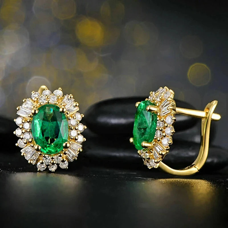 Huitan Gold Hoop Earrings – Green & White Cubic Zirconia Hoop Earrings Axl E2936